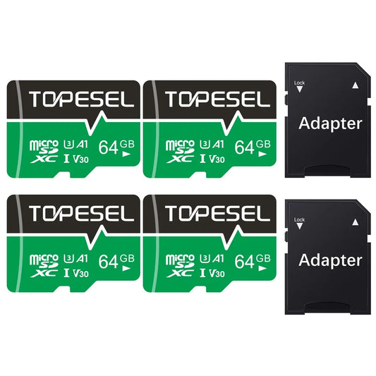 64GB Micro SD Card with Adapter 4 Pack TOPESEL High-Speed TF Card Class 10 U3 UHS-1 SDXC Memory Card