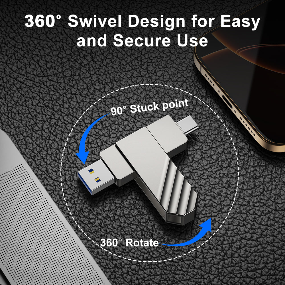 Flash Drive Dual USB 3.2 Type C Thumb Drive up to 450MB/s Portable Memory Stick Waterproof Metal USB C Pen Drive, Silver