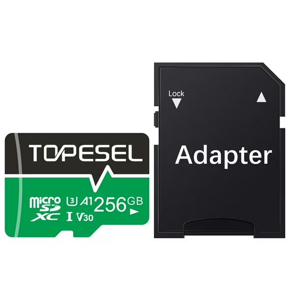 256GB microSD Card with Adapter TOPESEL Memory Cards A1 V30 U3 Class 10 TF Cards