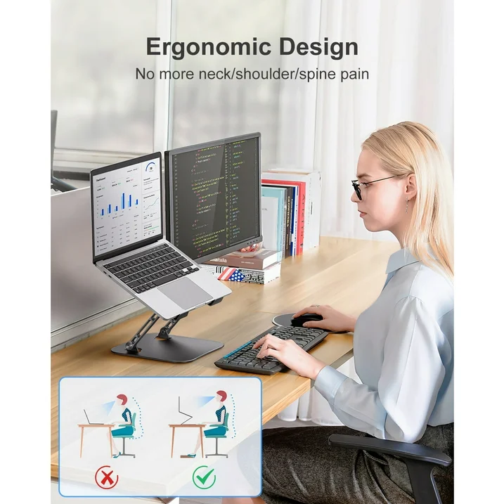 Laptop Stand for Desk, Aluminum Adjustable Computer Stand, Ergonomic Foldable Laptop Holder for MacBook Air Pro / Dell / HP / ASUS / Samsung