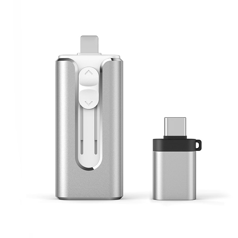 Topesel 128GB USB 3.0 Flash Drive, 3-In-1 Metal USB, for iphone External Storage, OTG Android Phone and Computer, Silver
