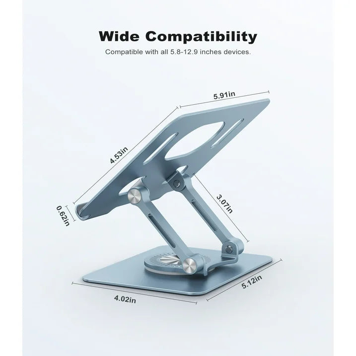 Tablet Stand for Desk Aluminum Adjustable Universal iPad Holder with 360 Swivel Base - Blue