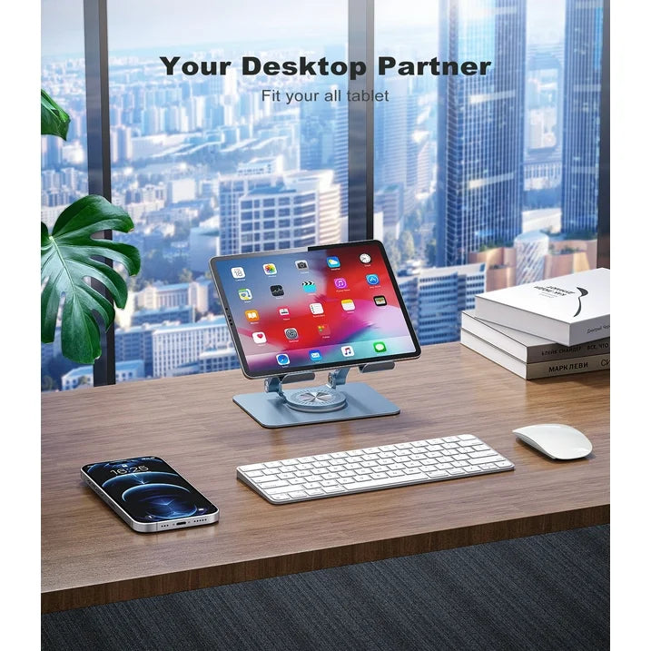Tablet Stand for Desk Aluminum Adjustable Universal iPad Holder with 360 Swivel Base - Blue
