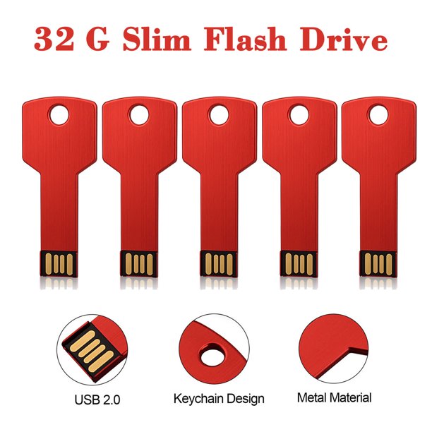 32G USB 2.0 Flash Drive TOPESEL Metal Key Shape Slim Thumb Drive Memory Stick Pen Drive Red
