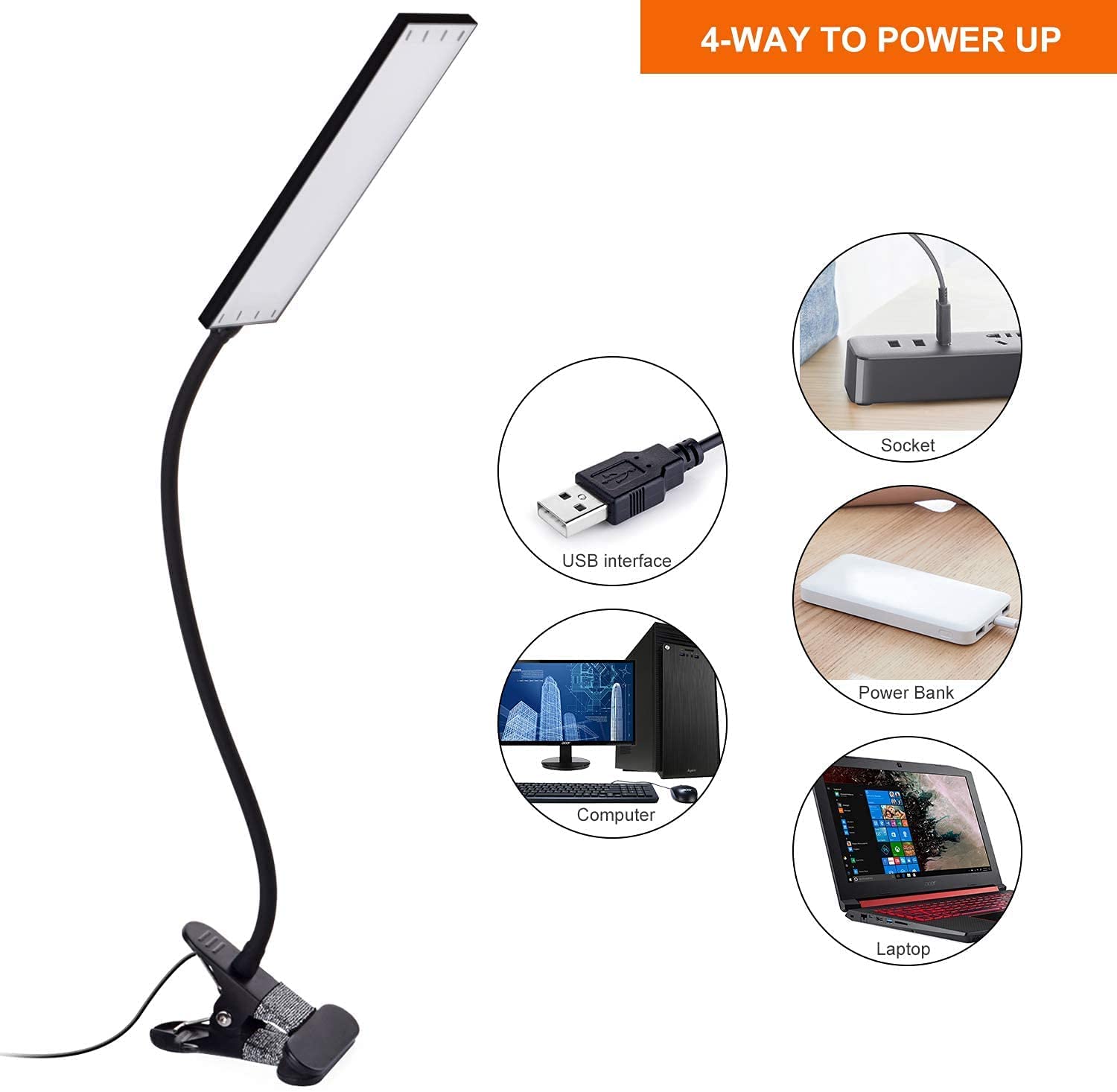 LED Desk Lamp with Clamp, 11 Level Brightness, 3 Color Mode, 360° Adjustable Gooseneck Lamp