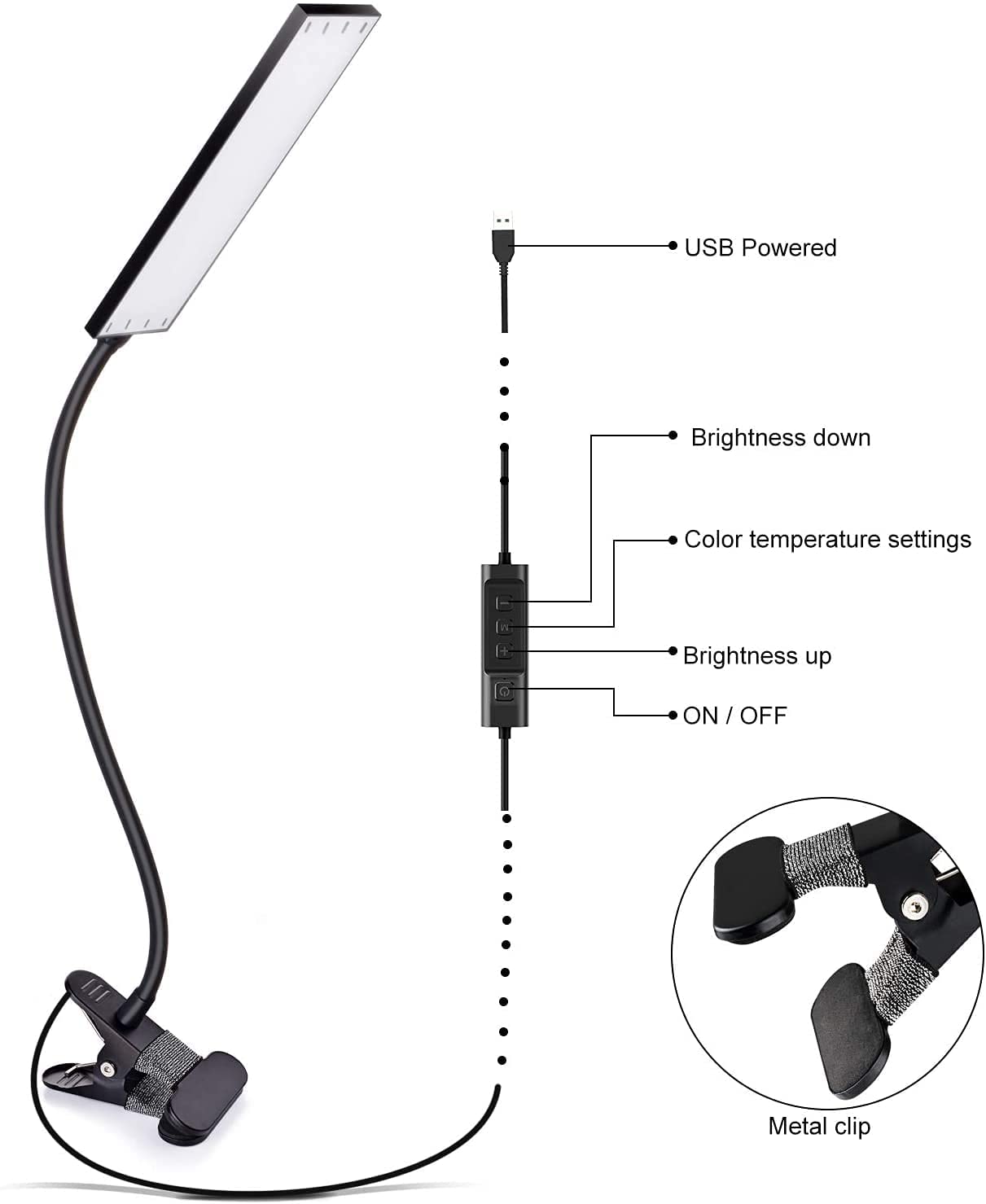 LED Desk Lamp with Clamp, 11 Level Brightness, 3 Color Mode, 360° Adjustable Gooseneck Lamp