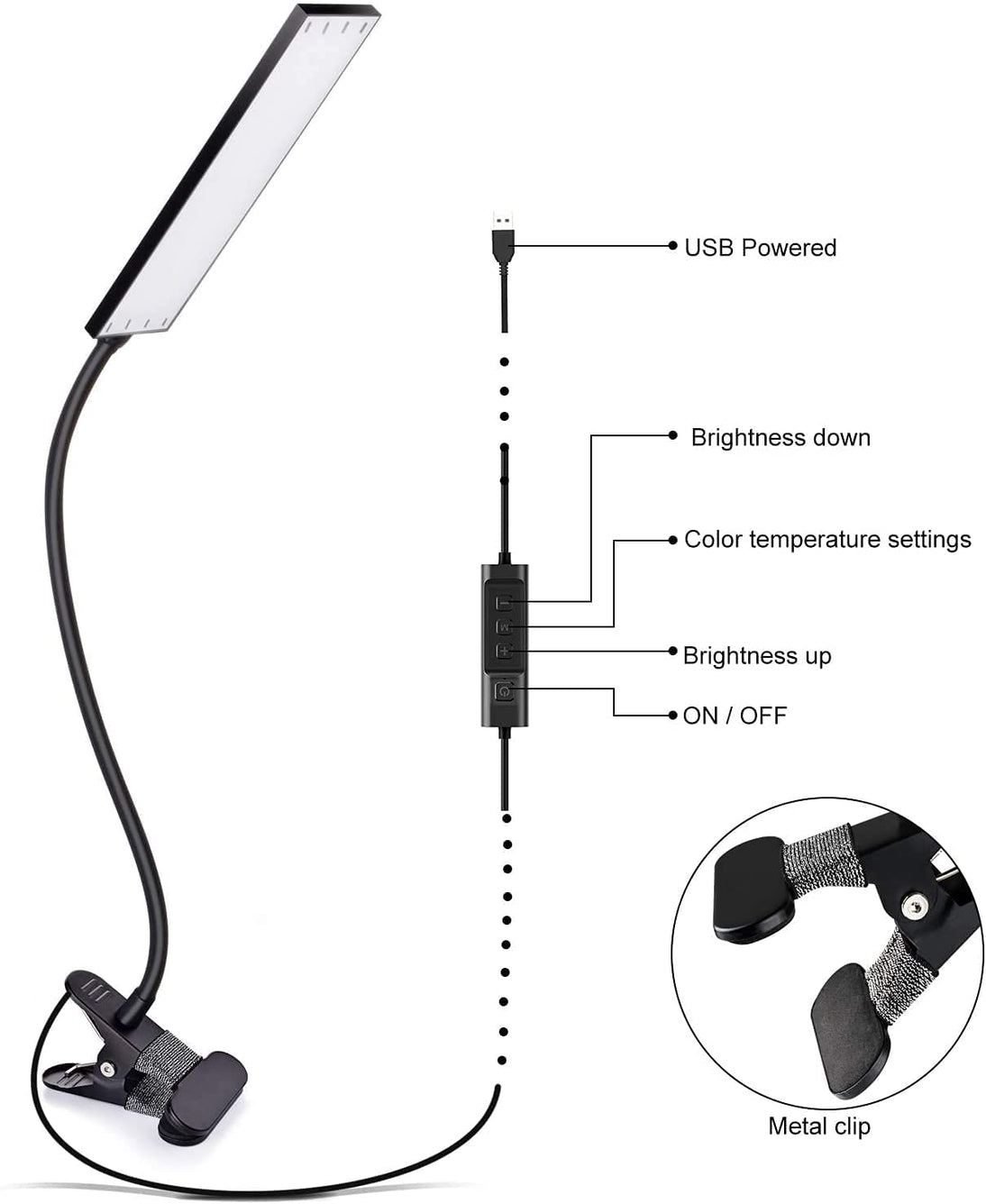 LED Desk Lamp with Clamp, 11 Level Brightness, 3 Color Mode, 360° Adjustable Gooseneck Lamp