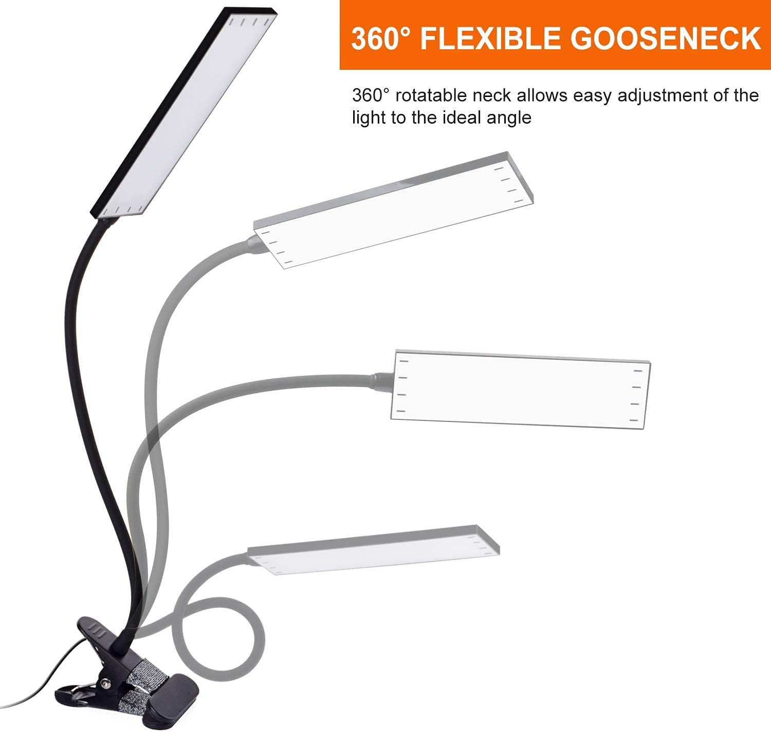 LED Desk Lamp with Clamp, 11 Level Brightness, 3 Color Mode, 360° Adjustable Gooseneck Lamp