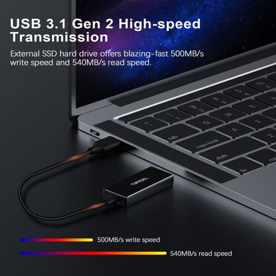 Topesel External SSD  USB-C Portable SSD Up to 540MB/s USB 3.1 Portable Solid State Drive