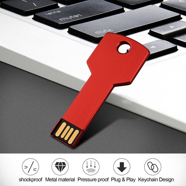 32G USB 2.0 Flash Drive TOPESEL Metal Key Shape Slim Thumb Drive Memory Stick Pen Drive Red