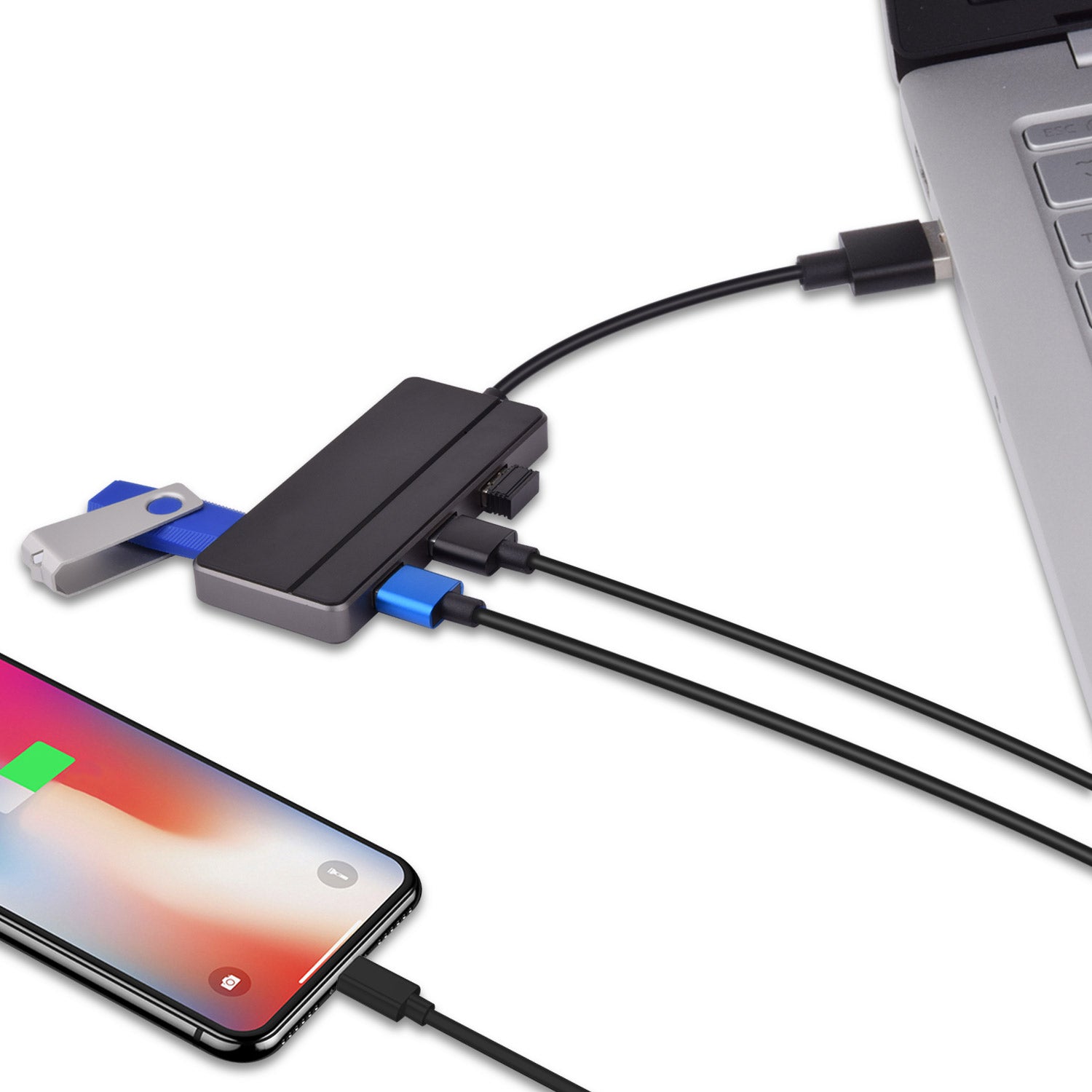 USB Hub, 4 USB 3.0 Ports, 5Gbps High-Speed USB Splitter for PC USB Flash Drive Mobile HDD